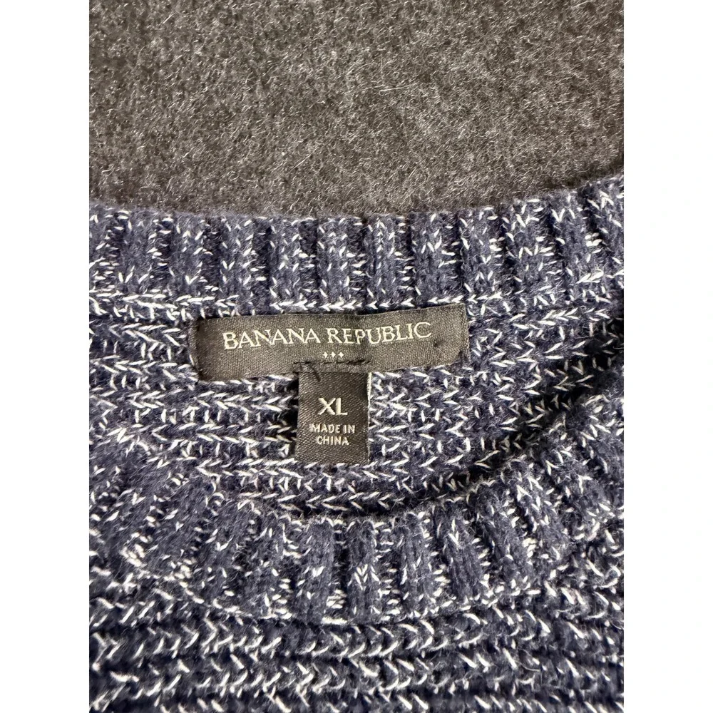 Banana Republic Mens XL Navy Blue Marled Chunky Knit Cotton Fisherman Sweater